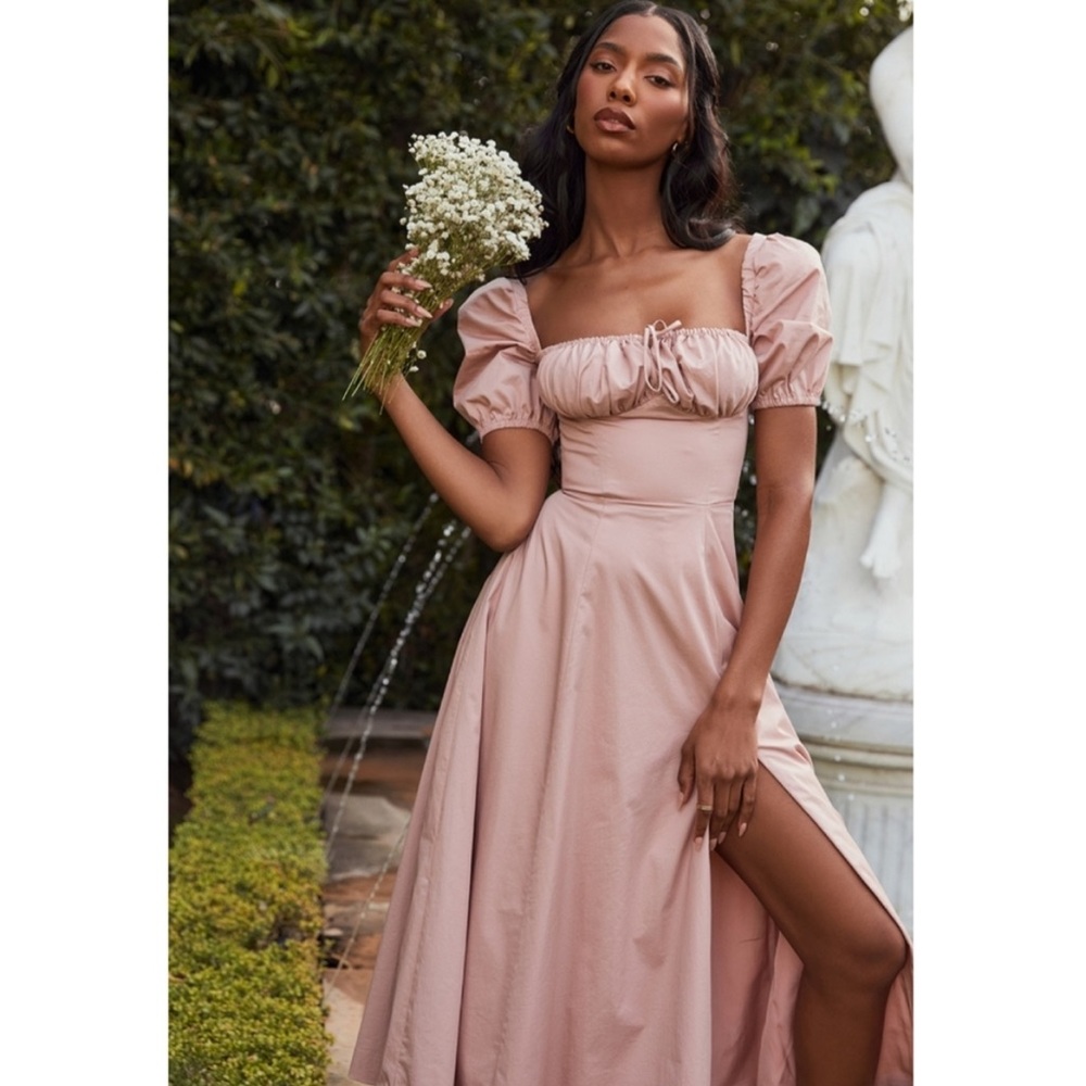 HOUSE OF CB 'Tallulah' Blush Puff Sleeve Midi Dress NWOT